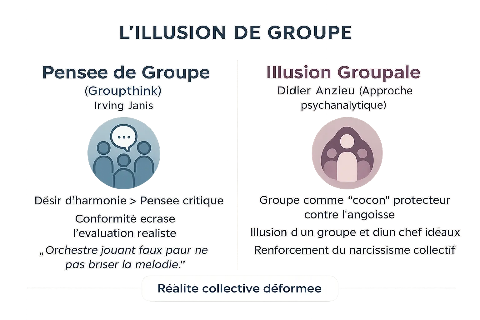 Comparaison entre la pensée de groupe et l'illusion groupale