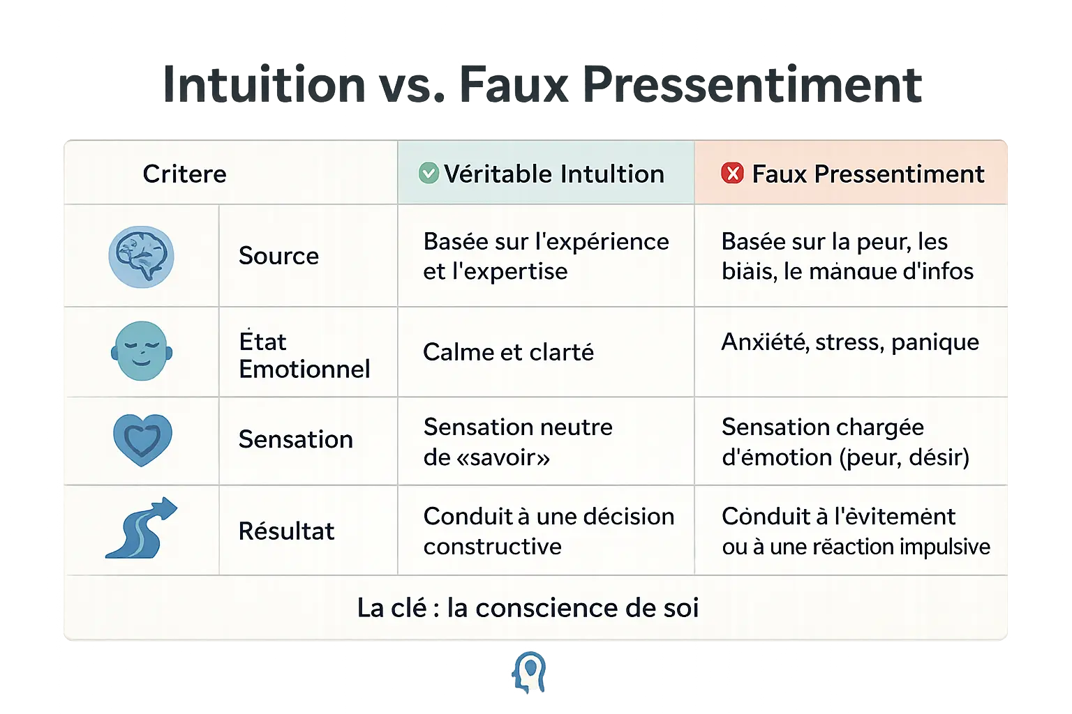Illustration comparant intuition et faux pressentiments