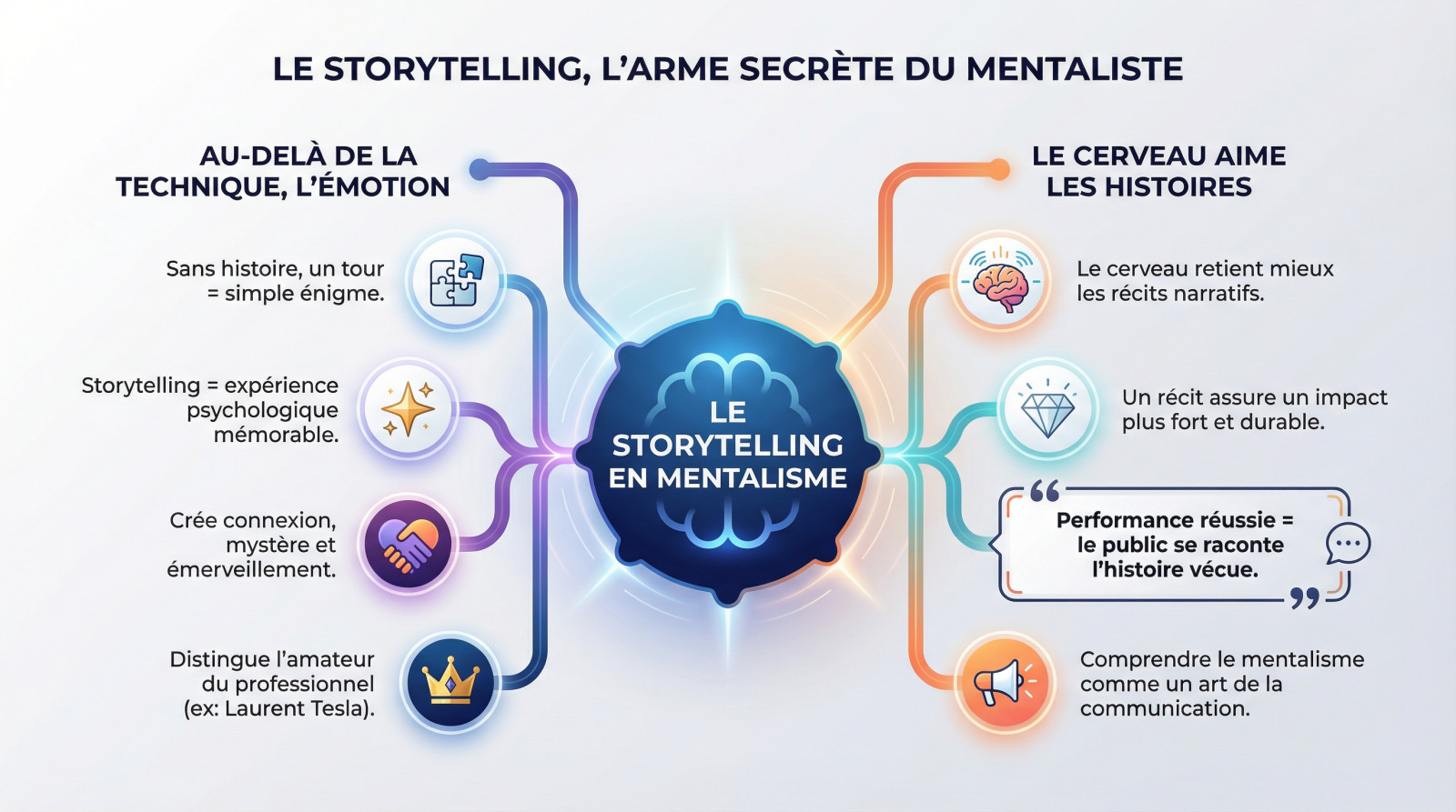 Laurent Tesla sur scène illustrant le storytelling mentalisme